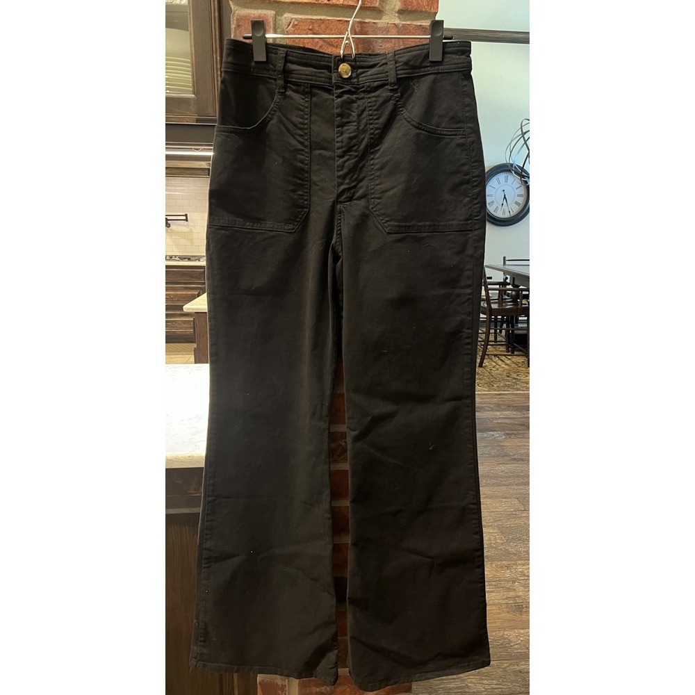Marine Layer Bridget Twill Pants Black Utility High Rise Wide Leg Women's Sz 12